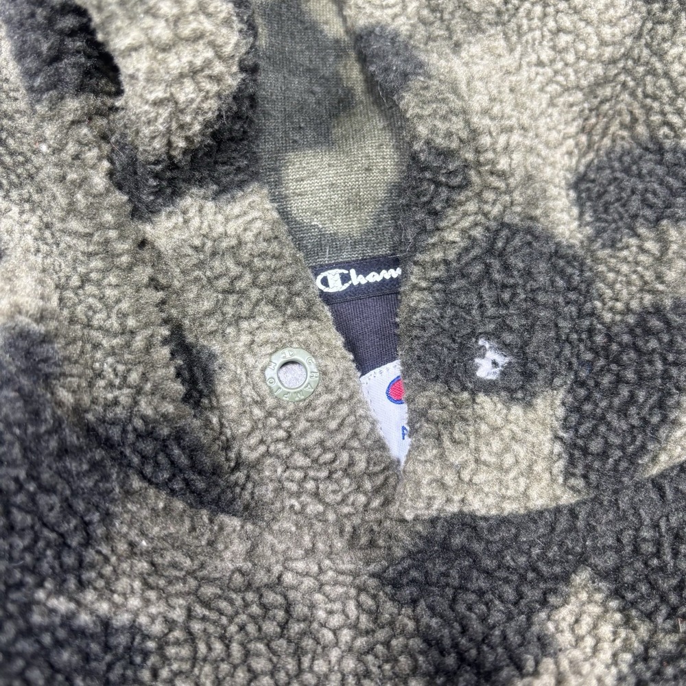 Champion Hoodie Camo Pullover Sherpa Sweatshirt Unisex Medium Long Sleeve Green - Picture 10 of 11
